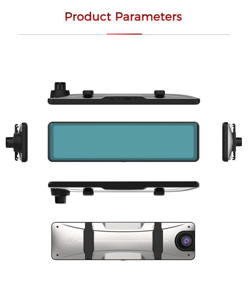 Streaming media driving recorder HD 4K rearview mirror double recording 12-inch reversing image WiFi interconnection GPS