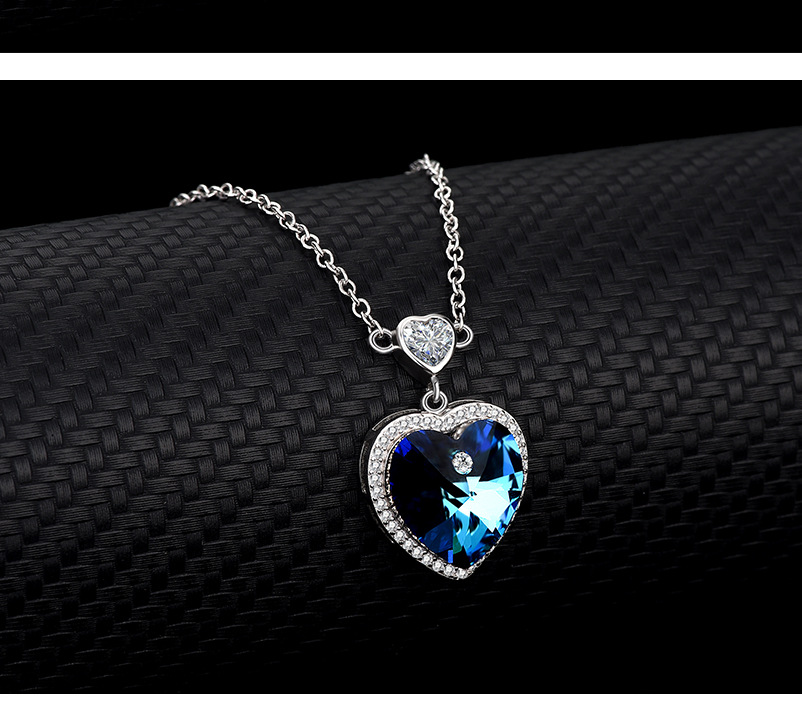 Fashion Heart Shape Sterling Silver Inlay Crystal Pendant Necklace 1 Piece
