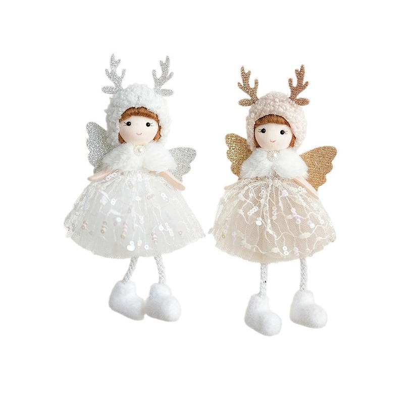 クリスマスの天使の人形のペンダントクリスマスツリーの装飾のぬいぐるみの角のピンクの女の子のペンダントの新年の装飾用品|undefined