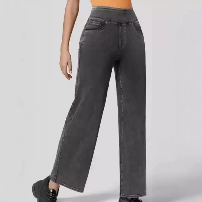 2024夏季新款欧美女式牛仔裤时尚简约修身阔腿长裤亚马逊跨境优选