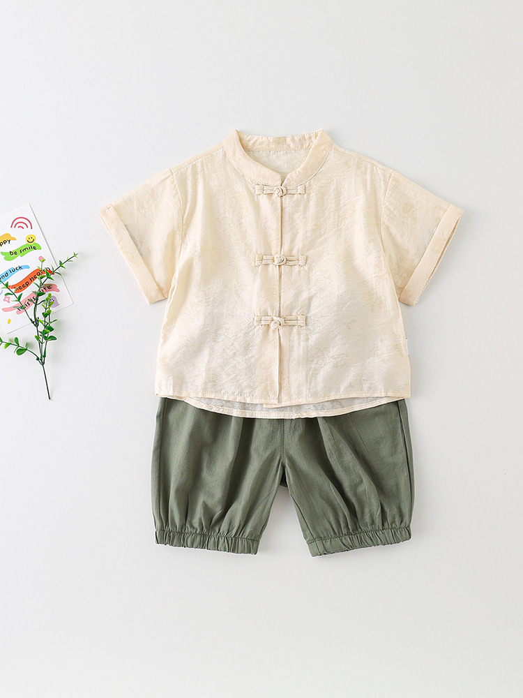 Niños Tang trajes de verano delgados bebés camisas chinas de estilo nuevo estilo chino estilo chino mangas cortas vestidos chinos para niños ropa de hebilla image 2