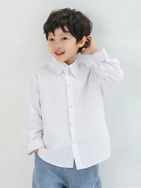 2026 White Pure Cotton Long-Sleeved Shirt for Boys, Versatile Shirt for School Performances, Boys' Spring and Autumn Style Daily Shirt