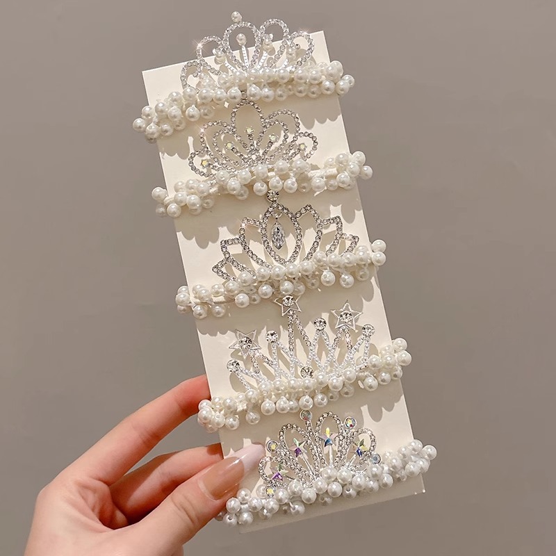 Anillo de pelo de perlas de corona de niños cuerda de cabello de niña corda de cabello corda de cabello corda de cabello corda de goma