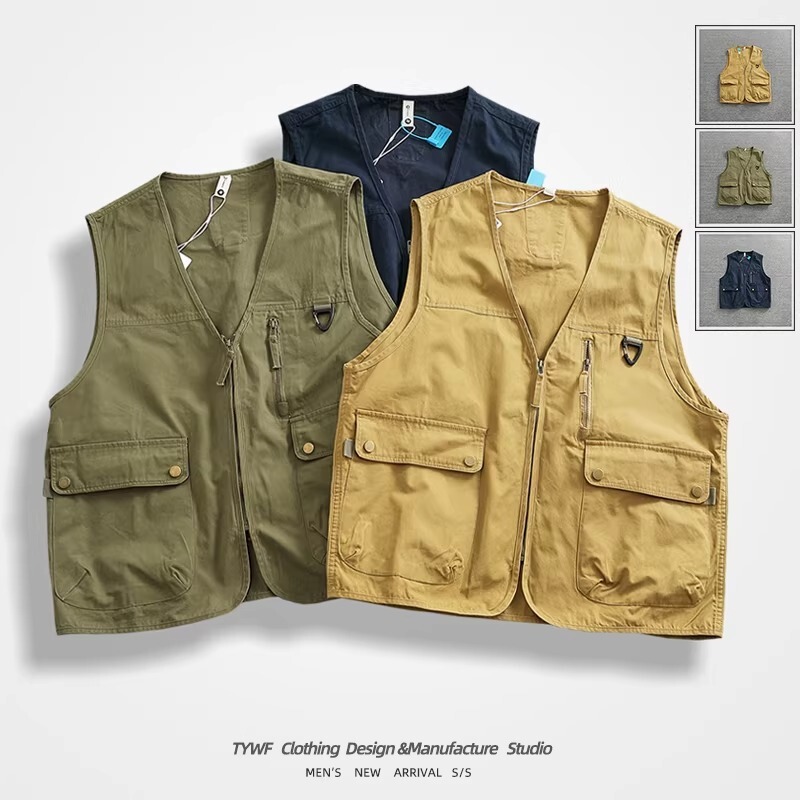 American Retro Workwear Vest for Men, Summer Functional Style Vest, Outdoor Trendy Brand Sleeveless Jacket American Retro Workwear Vest for Men, Summer Functional Style Vest, Outdoor Trendy Brand Sleeveless Jacket