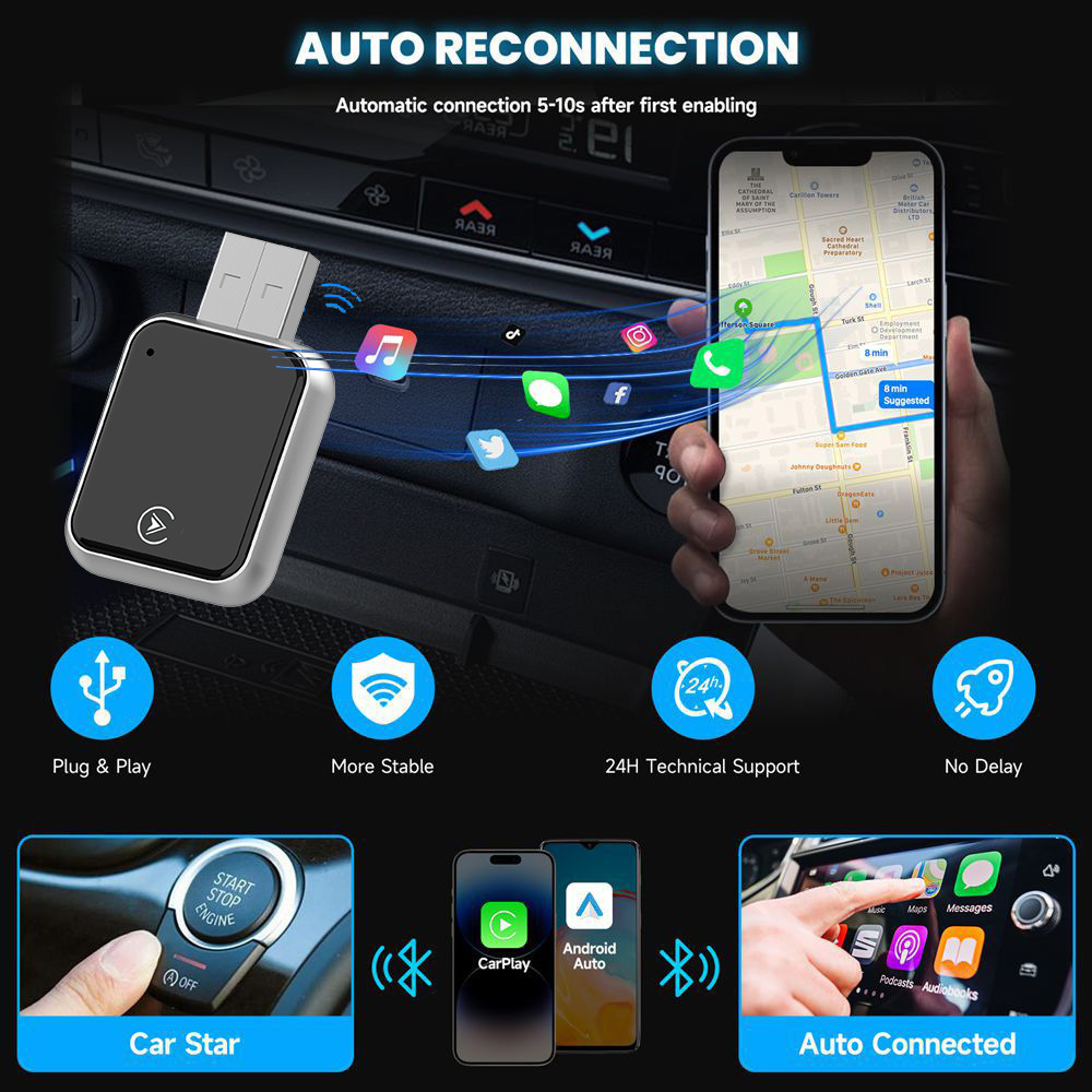Amazon's Popular Wireless Carplay Adapter Android Auto Two-In-One USB Car Audio Converter