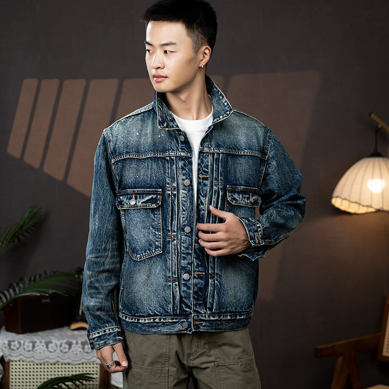 High-End Fashion Washed-Out Distressed Hand-Rubbed Damaged Heavy-Duty Niche Design Long-Sleeve Denim Jacket Men's Outerwear