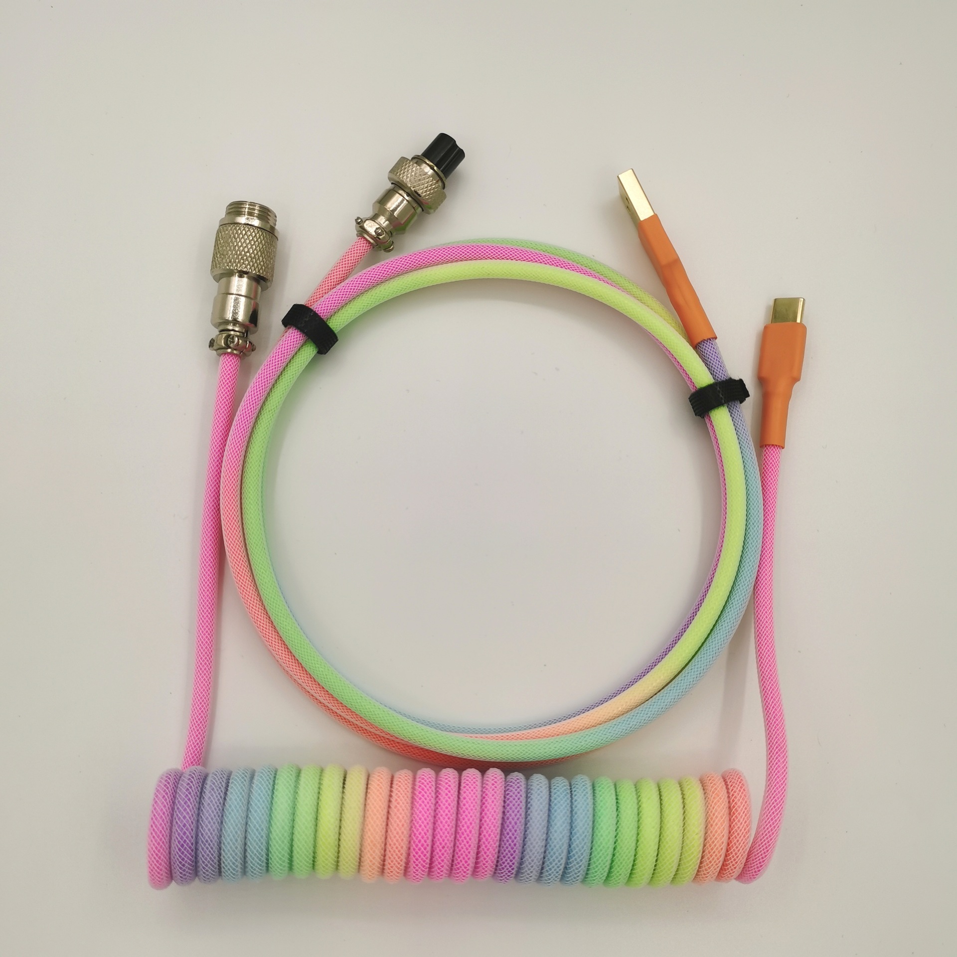 客制化DIYType-c键盘线编织炫彩色机械键盘航插MINI5数据线弹簧线