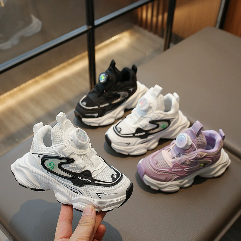 2024 Весна Новые пуговицы кроссовки для девочек детская обувь для пап кроссовки для мальчиков с мягкой подошвой, универсальные