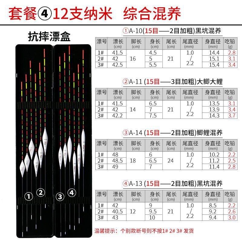 Un conjunto completo de flotador de pescado grueso llamativo todo el agua de alta sensibilidad caja flotador día y noche de pesca flotador de luz nocturna