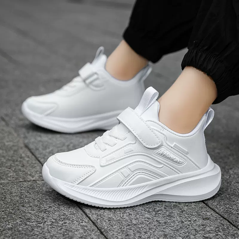 儿童小白鞋皮面2025年新款中大童白色运动鞋男童女童白鞋轻便防水