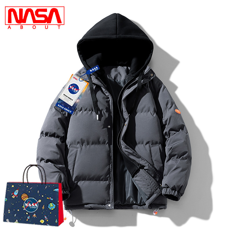 Abrigo acolchado de algodón de la NASA para hombre falso de dos piezas abrigo con capucha de la marca de moda japonesa Abrigo con capucha de los hombres transfronterizos sueltos más tamaño Abrigo acolchado de algodón engrosado chaqueta acolchada de algodón