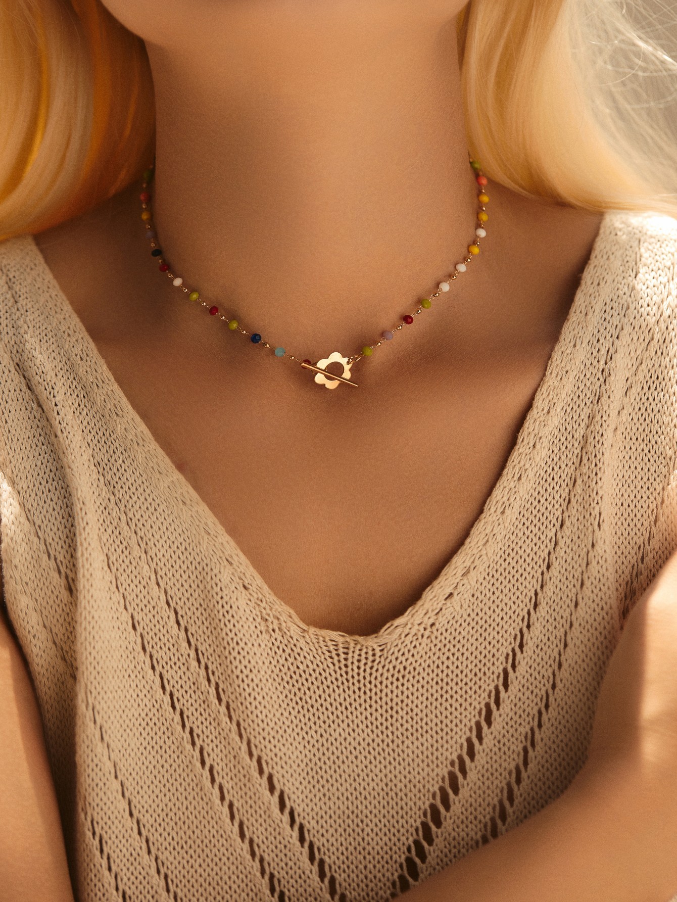 Copper Pendant Material Necklace Classification Cute Simple Style Geometric Glass Copper OT Clasp Toggle Clasp Closure Choker Wholesale