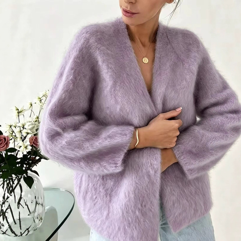 Cross-Border V-Neck Sweater Coat for Women, Knitted Cardigan, Solid Color Faux Mink Fur, Plus Size, Loose and Lazy Style Sweater for Women Cross-Border V-Neck Sweater Coat for Women, Knitted Cardigan, Solid Color Faux Mink Fur, Plus Size, Loose and Lazy Style Sweater for Women