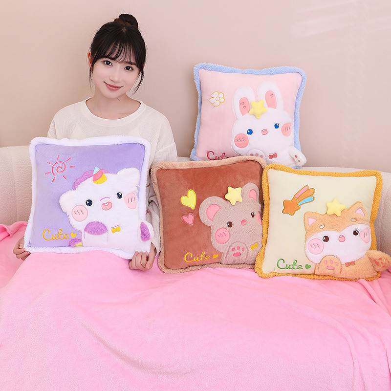 Hug Bunny 베개 담요 투인원 낮잠 사무실 점심 시간 유물 담요 자동차 수면 베개 이불 이중 용도