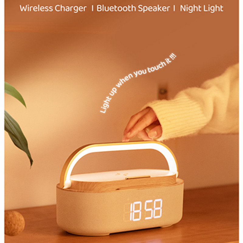 Expansión transfronteriza altavoz Bluetooth inalámbrico multifuncional soporte de teléfono móvil de escritorio lámpara de dormitorio 6 en 1 inalámbrico