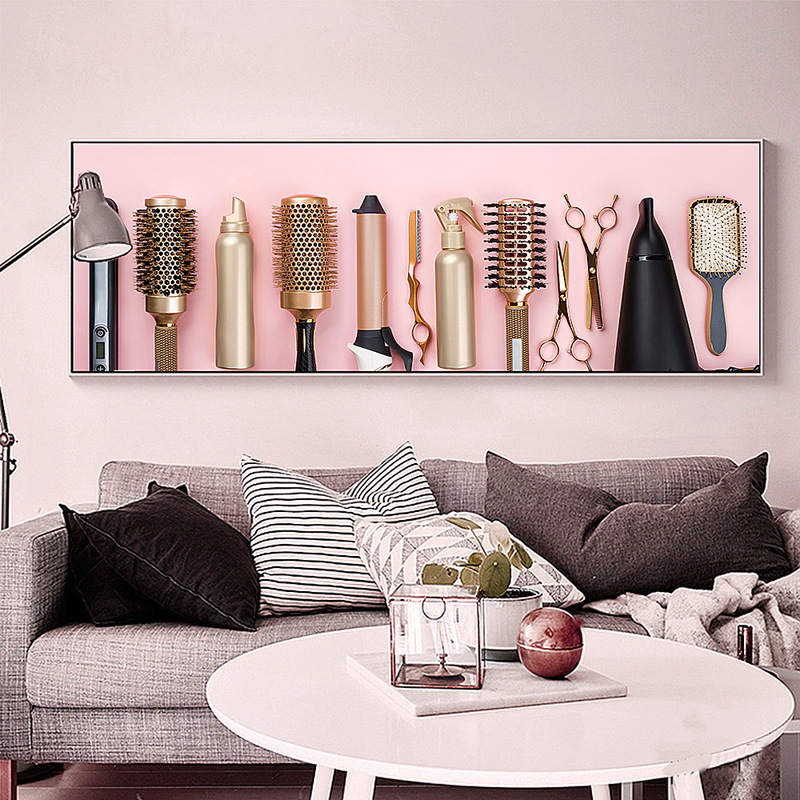 Hair salon makeup Wall Art hair printing canvas painting modern home decoration wooden frame gallery hanging painting wholesale