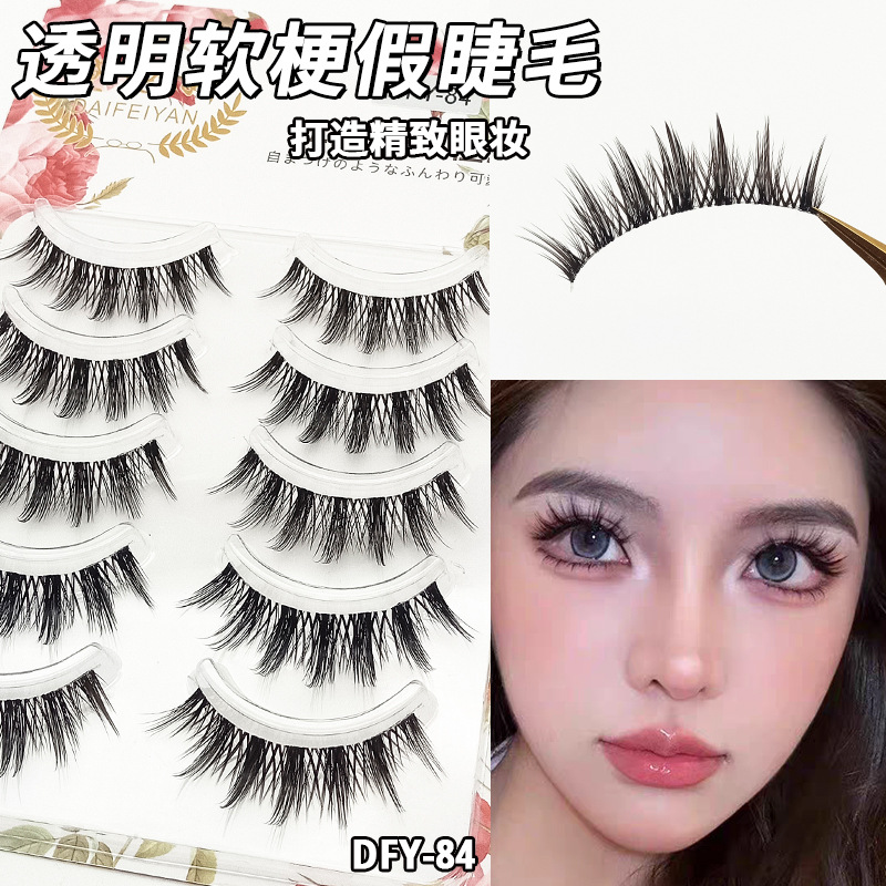 Perezoso ultra-fino tallo transparente curling tufted pestañas postizas naturales pequeño diablo de una sola pieza pestañas novato