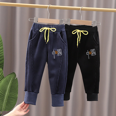 Boy Plush trousers Autumn and winter new pattern Children's clothing children Easy thickening keep warm Sports pants Children winter Exorcism