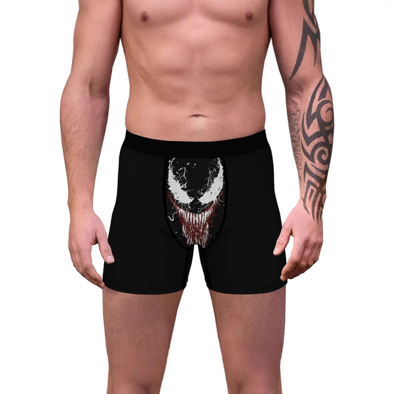 Anime Venom 3D Digital Printing Men's Daily Leisure Slim-fit Moisture-wicking Long Flat Panties, Swimming Trunks