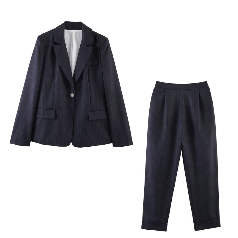 Cross-Border Women's Clothing 2026 Spring and Autumn European and American Fashion Slim-Fit Thin Striped Suit + Long Pants Set for Women C182914