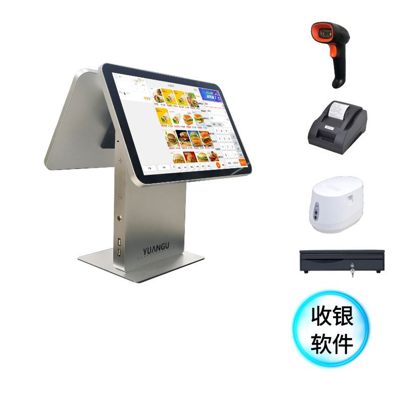 caja registradora de doble pantalla supermercado leche tienda de té sistema de caja registradora ordenadora caja registradora de pantalla única caja registradora de pantalla táctil todo en uno