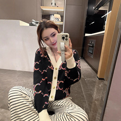 ce 开衫撞色提花针织毛衣开衫女25秋冬八月新品凯旋门慵懒保暖开