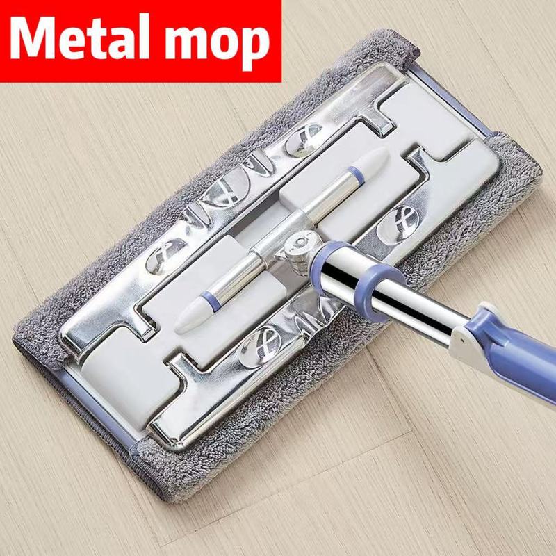 Jopm Lazy Steel Clip Flat Mop One-Push Clean Mop Floor Cleaning Tool Hands-Free Washable Cloth Clip Mop