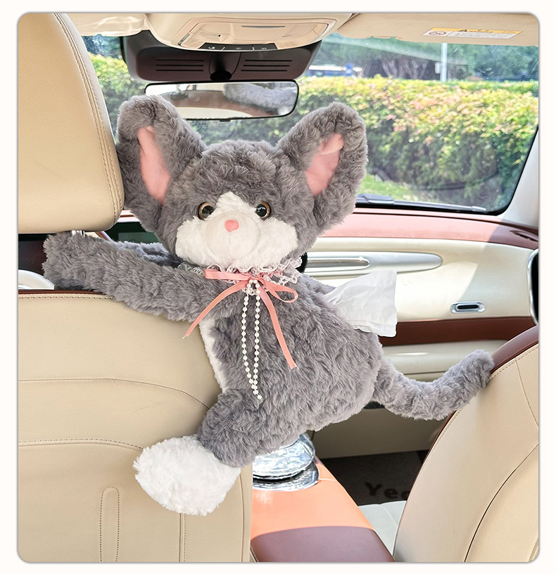 New cat-themed car tissue box 2026 new model with a high-end feel, creative hanging tissue bag for the car