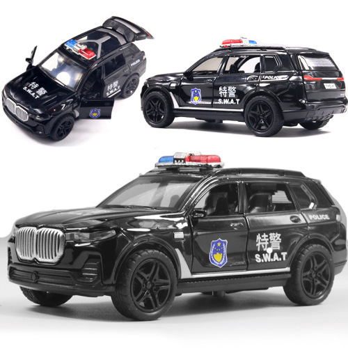 Police car fire truck children's toys with sound and light alloy car model boys pull back car toys wholesale