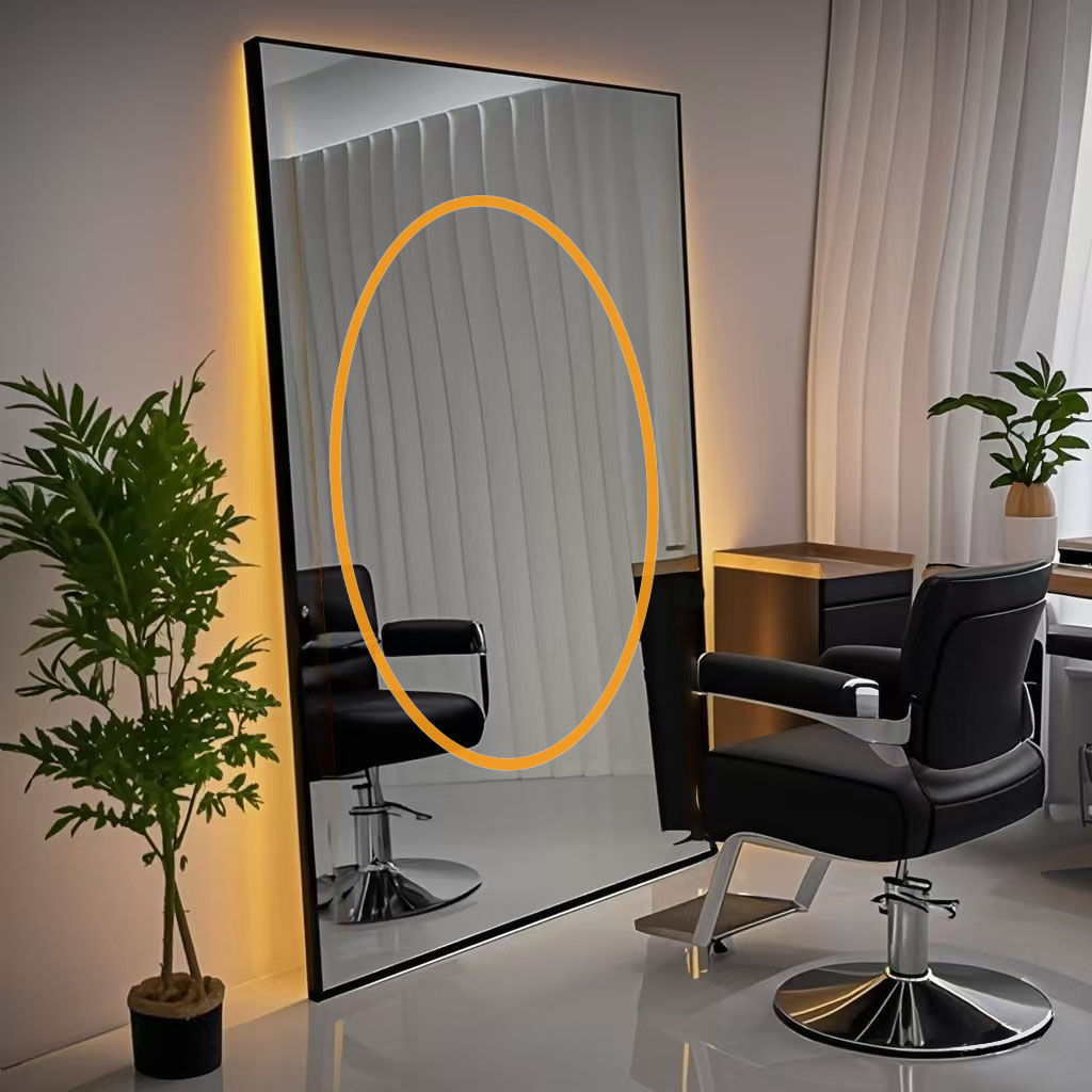 Barbería espejo salón especial de corte de pelo piso salón de espejo mesa de aleación de aluminio simple y doble cara con lámpara espejo barbería