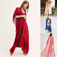 跨境爆款欧美格子印花沙滩罩衫性感开衫宽松度假防晒衫比基尼罩衫