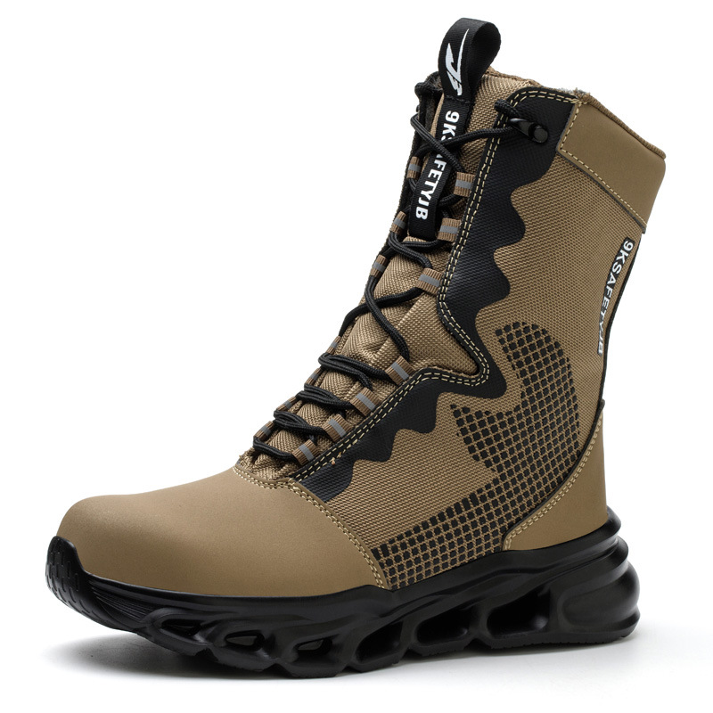 Botas Tácticas de Seguridad de Caña Alta, Cuero Sintético y Malla, Puntera de Acero, Anti-impacto