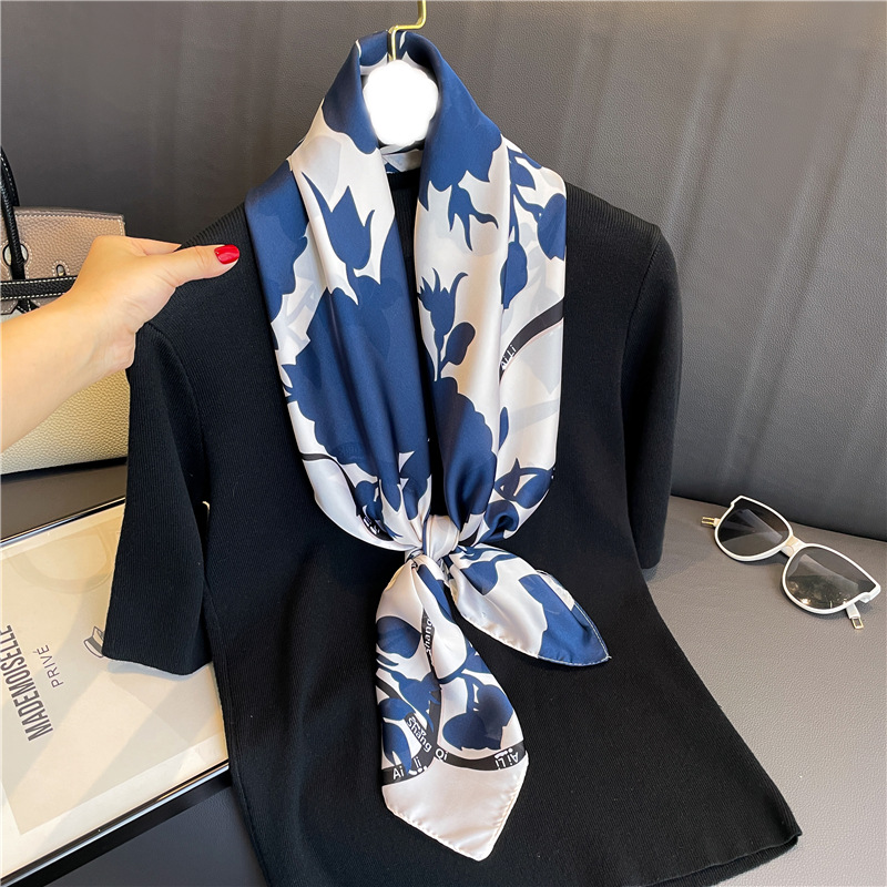 Schal, Kopftuch, bedruckter Schal, quadratischer Schal aus Seidenimitat für Damen, Schattentemperament, 90 cm Reise, Sonnenschutz,_voghion.com