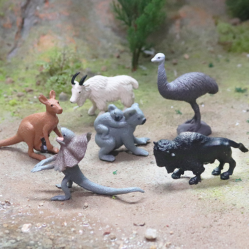 Children's simulated mini wildlife model kangaroo, koala, goat, bison, lizard, elk set, ornamental toy