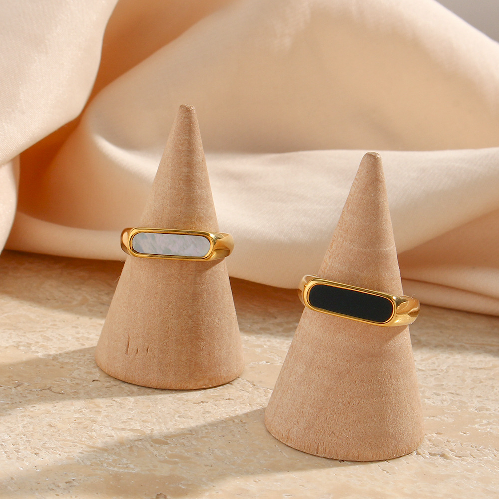 Shell Inlay Material Rings Classification PVD Coated Real Gold Plated 18K Gold Rectangle 304 Stainless Steel Fashion Waterproof Non Tarnish Rings