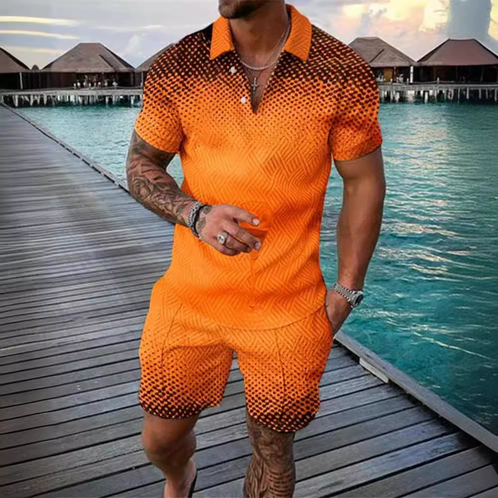 Fashionable polo, men's set for leisure, shorts, Aliexpress, Amazon, 3D