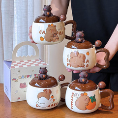 カピバラマグ 蓋とスプーン付き コーヒーカップ ハイエンドの絶妙なセラミックウォーターカップ 誕生日 卒業ギフト