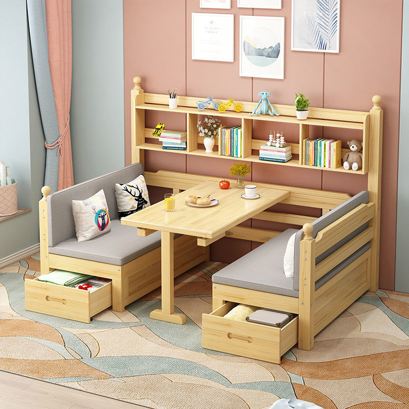 Sofá cama de madera maciza, sala de estar de doble uso, apartamento pequeño, combinación multifuncional plegable, hogar con almacenamiento de escritorio