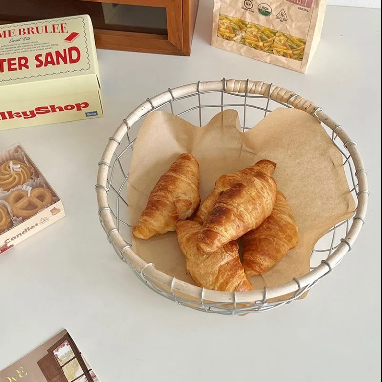 鉄線編みバスケット 手作り 鉄工芸 ヴィンテージ 北欧風 スナック パン フルーツ 雑貨 収納|undefined