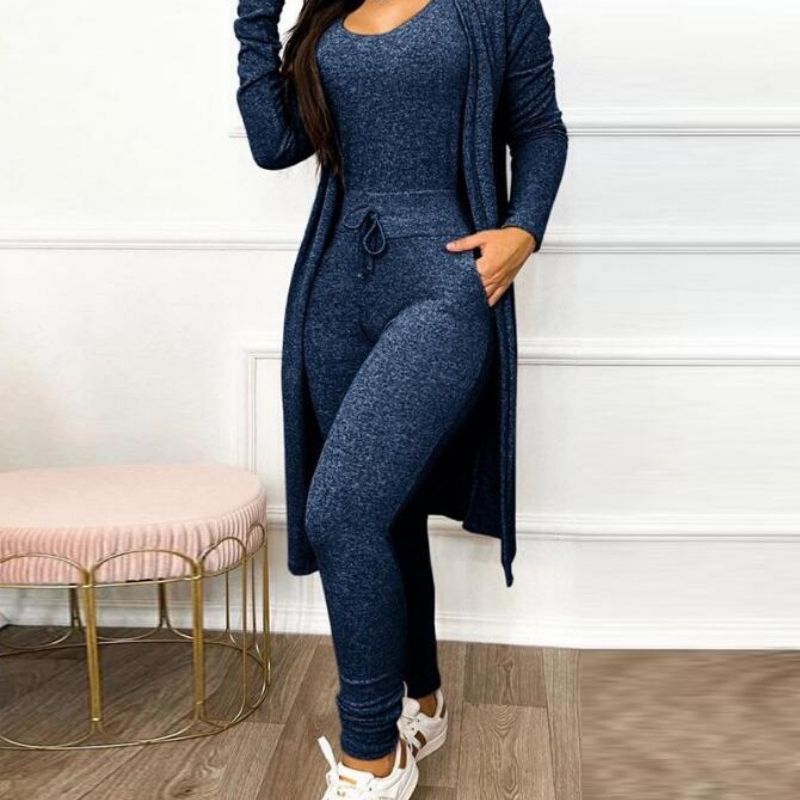 New Cross-Border Foreign Trade European and American Autumn and Winter Fashion Long Jumpsuit, Long Cardigan Casual Set, Long-Sleeve in Stock New Cross-Border Foreign Trade European and American Autumn and Winter Fashion Long Jumpsuit, Long Cardigan Casual Set, Long-Sleeve in Stock