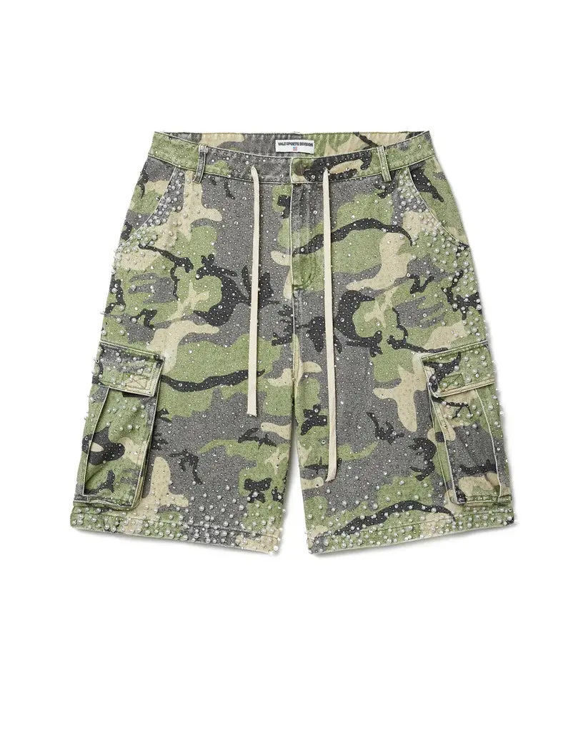Vale Forever Winter Soulja Cargo Shorts Rhinestone Camo Green