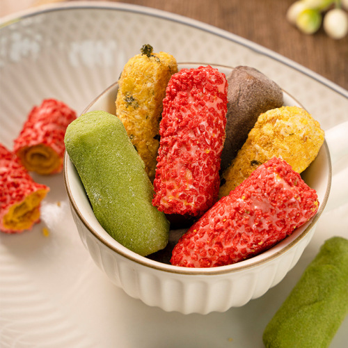 Source factory nougat brushed soufflé roll salted egg yolk egg roll snowflake pastry internet celebrity snack wholesale OEM