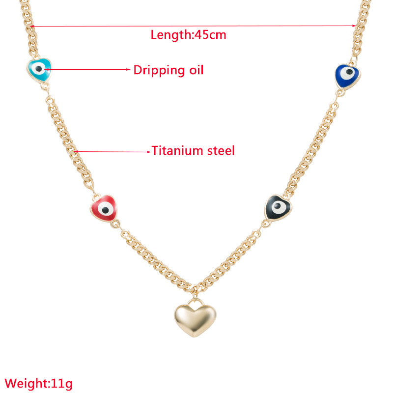 Retro Devilu0027S Eye Heart Shape Titanium Steel Necklace Enamel Stainless Steel Necklaces