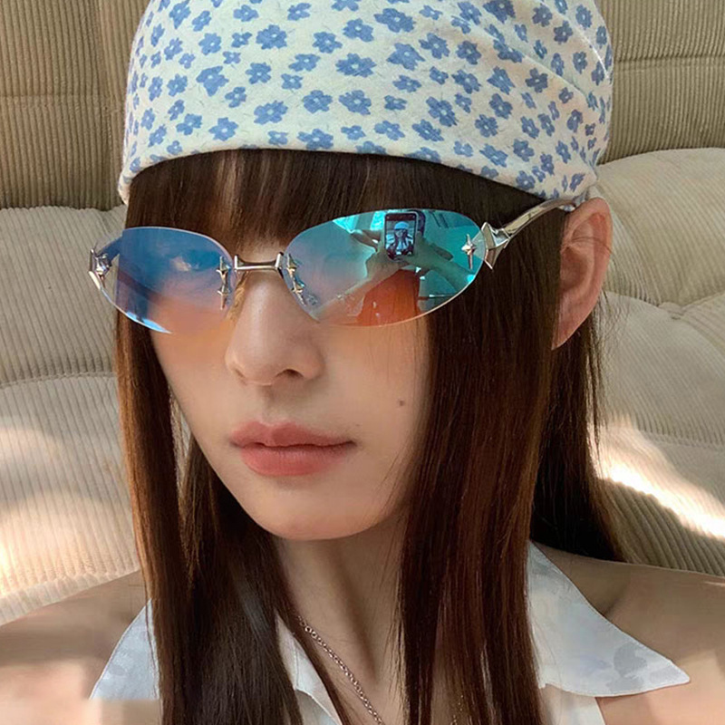 Sunglasses Classification Vacation Beach Geometric Ac UV400 Protection Oval Frame Frameless Women's Sunglasses
