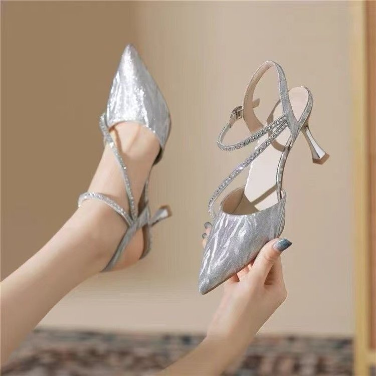 Pointed-Toe Single-Strap French-Style Thin-Heeled Open-Back High-Heeled Sandals for Summer 2026, Fairy-Style Fashionable Women's Shoes Pointed-Toe Single-Strap French-Style Thin-Heeled Open-Back High-Heeled Sandals for Summer 2026, Fairy-Style Fashionable Women's Shoes