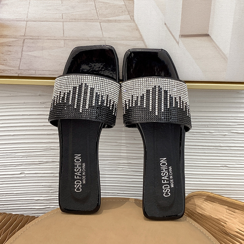 für Damen Frühling und Herbst Neue Oberbekleidung Flacher Boden Wasser Diamant 2024 Ein Wort Koreanische Ausgabe Instagram Groß 41-42_voghion.com