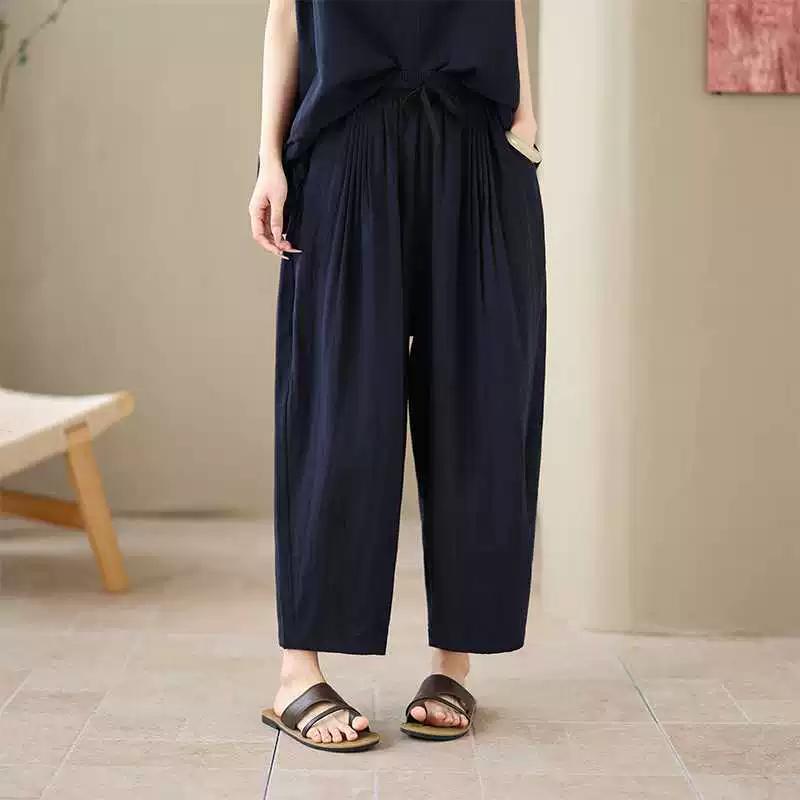 Летние брюки, корейский стиль, эластичный пояс, oversize