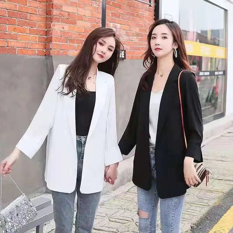 White shiffon elegant long summer classic suit jacket for leisure