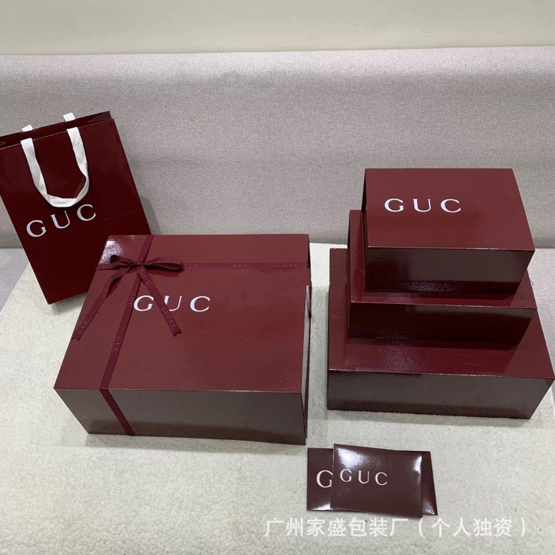 GU古家新款高端大气红色包装盒手提袋折叠盒 logo对标防尘袋现货|undefined
