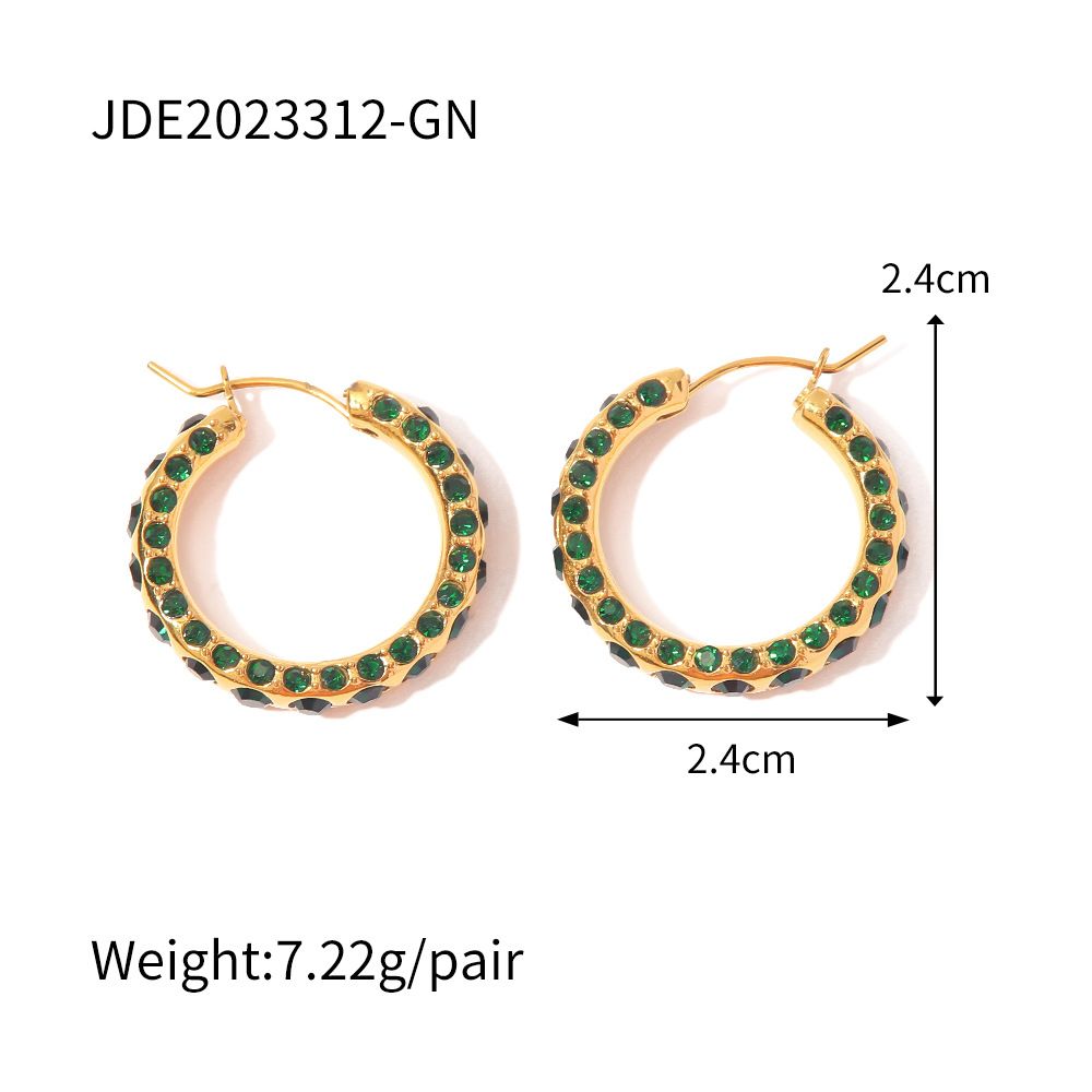 Fashion Geometric Stainless Steel Gold Plated Rhinestones Hoop Earrings 1 Pair